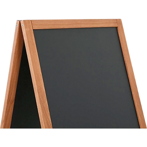 Tableau en bois avec surface d'écriture noire, ouvert sur fond blanc.