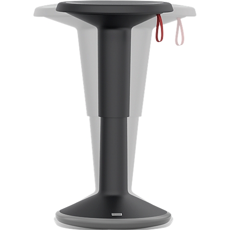 A black standing stool against a white background. The stool is height-adjustable and has a round seat and a foot.