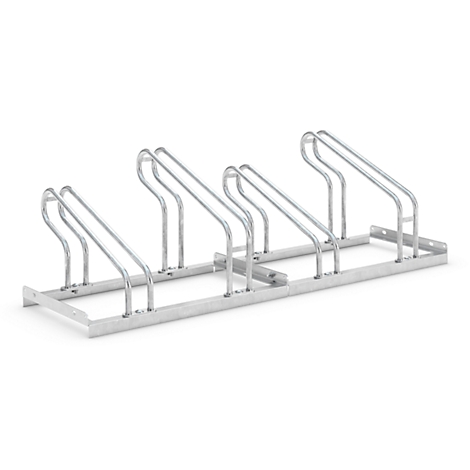 Metal bike rack with multiple holders for bikes.