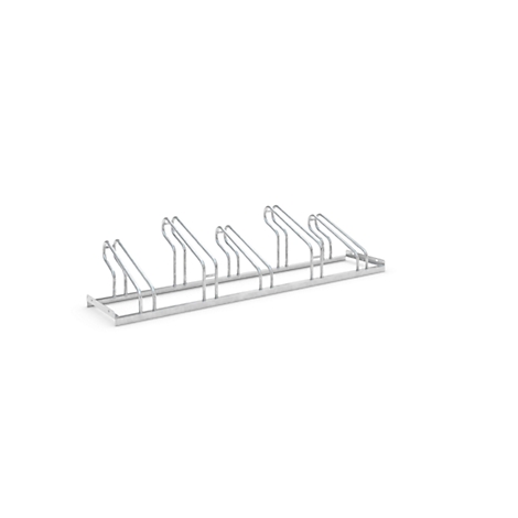 Metal bicycle rack, light grey, on a white background.