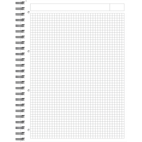 Ein kariertes Notizbuch, das mit einer silbernen Spirale gebunden ist.