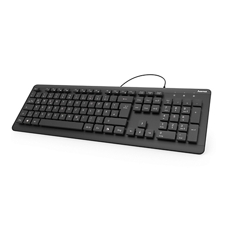 USB-Tastatur hama KC-600, kabelgebunden, deutsches Tastaturlayout & Nummernblock, wasserfest, B 450 x T 144 x H 29 mm, schwarz