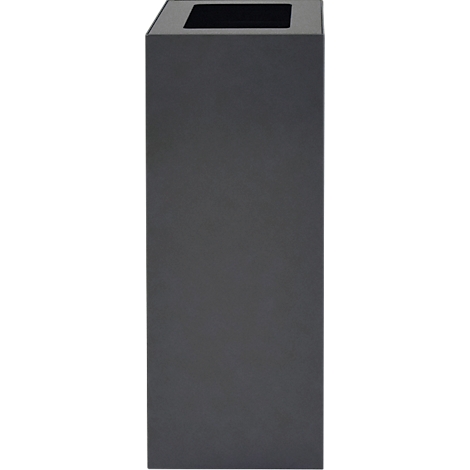 Poubelle rectangulaire grise avec une ouverture carrée sur le dessus.