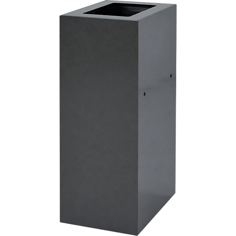 Poubelle rectangulaire grise avec une ouverture carrée.