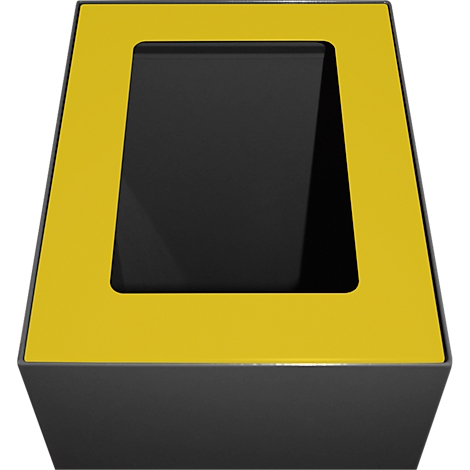 Boîtier avec un cadre jaune et un intérieur noir.