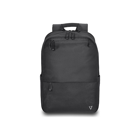 Schwarzer Rucksack mit mehreren FÃ¤chern und ReiÃŸverschlÃ¼ssen, Logo unten rechts.