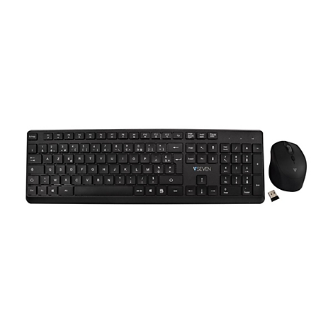 Schwarzes PC-Set: Tastatur, Maus und USB-EmpfÃ¤nger vor hellem Hintergrund.