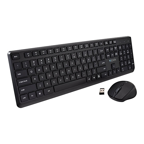 Schwarze Tastatur mit Maus und USB-EmpfÃ¤nger, Hersteller-Logo.