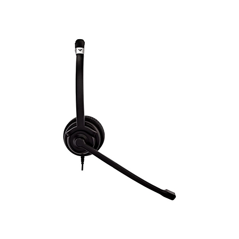 Schwarzes Headset mit Mikrofon, auf weiÃŸem Hintergrund. Das Mikrofon ist an einem flexiblen Arm befestigt.