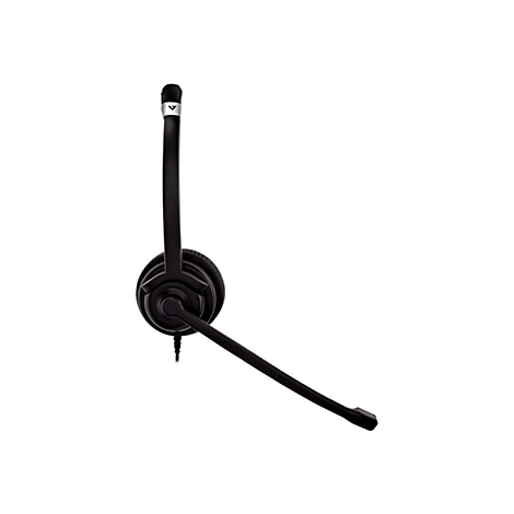 Schwarzes Headset, Mikrofon mit Schaumstoffschutz. Auf weiÃŸem Hintergrund.
