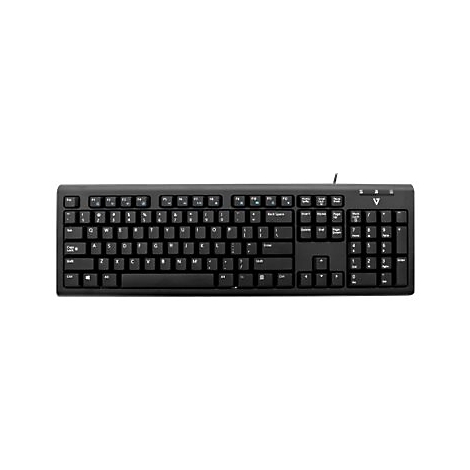 Schwarze Tastatur vor weiÃŸem Hintergrund. Tastenbeschriftung in weiÃŸ und hellblau, mit Ziffernblock.