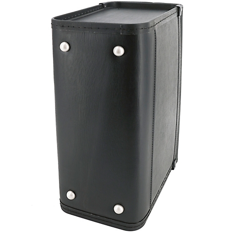 Mallette en cuir noir avec rivets. Bords arrondis.