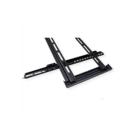 Schwarze TV-Wandhalterung aus Metall mit vertikalen Montageschienen vor weißem Hintergrund.