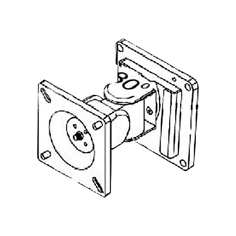 Draufsicht einer Halterung. Quadratische Platten mit Bohrungen sind Ã¼ber ein Gelenk verbunden. Auf dem Gelenk steht 30Â°.