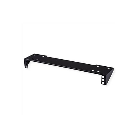 Schwarze Metall-Rack-Halterung für Server-Schränke vor weißem Hintergrund.