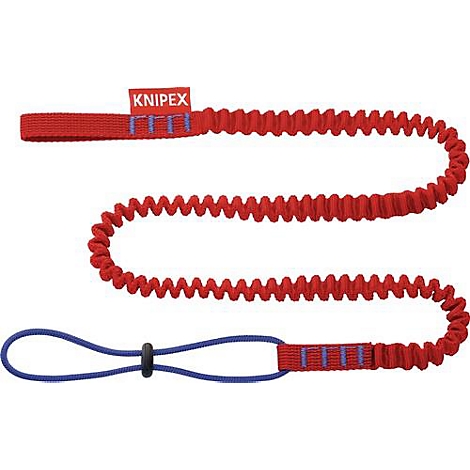 Rood KNIPEX veiligheidskoord, spiraalvormig uitdijend, met een lus aan het einde.