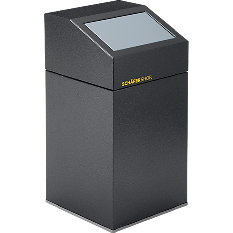 Dunkelgraue Säule mit abgeschrägter Oberseite und Aufschrift 'SCHÄFERSHOP'.