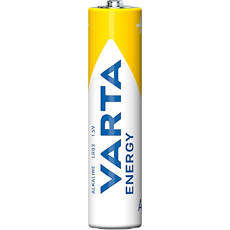 Yellow AA battery with blue VARTA lettering and 'ENERGY' on a white background.