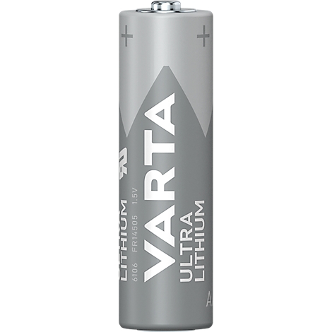 Gray AA battery of the Varta brand with the inscription "Ultra Lithium".