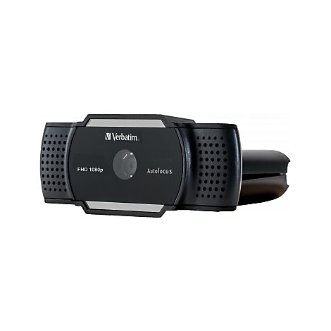 Schwarze Webcam von Verbatim. Mit FHD 1080p und Autofokus.