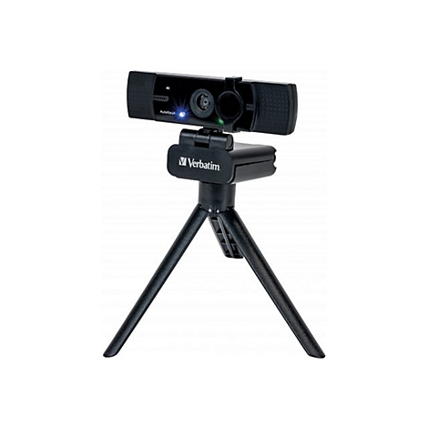 Schwarze Webcam mit Stativ. Auf der Halterung steht Verbatim.