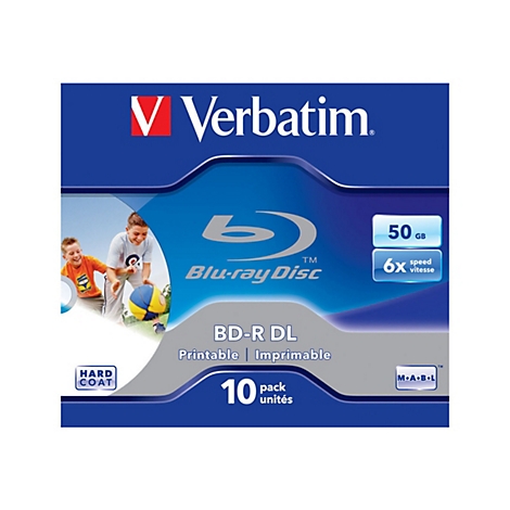 Verbatim Blu-ray Disc Packung. Zwei spielende Kinder, 50 GB, 6x Geschwindigkeit.
