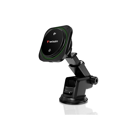 Schwarze Handyhalterung mit Verbatim Logo. Das Produkt ist auf weißem Hintergrund abgebildet.