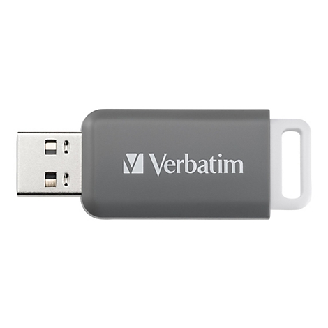 Grauer Verbatim USB-Stick vor weißem Hintergrund.
