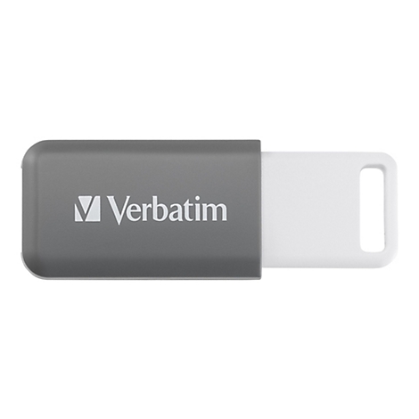 Grauer Verbatim USB-Stick mit weißer Schutzkappe und Öse auf weißem Hintergrund.