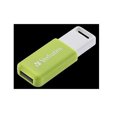 Verbatim USB-Stick in Hellgrün und Weiß vor schwarzem Hintergrund.