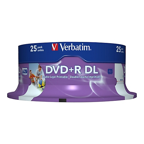DVD+R DL von Verbatim. Lila Verpackung mit weiÃŸem und blauem Schriftzug.