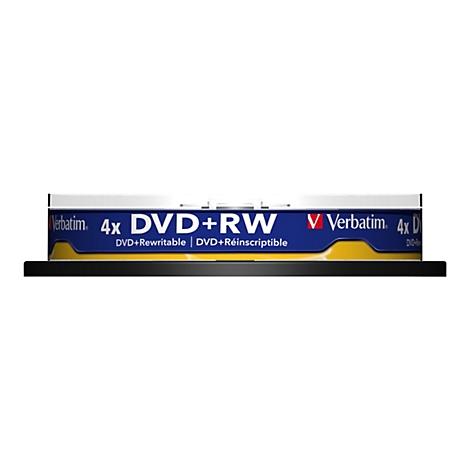 DVD+RW-Rohlinge von Verbatim, Text: 4x DVD+RW. DVD+Rewritable, DVD+RÃ©inscriptible.