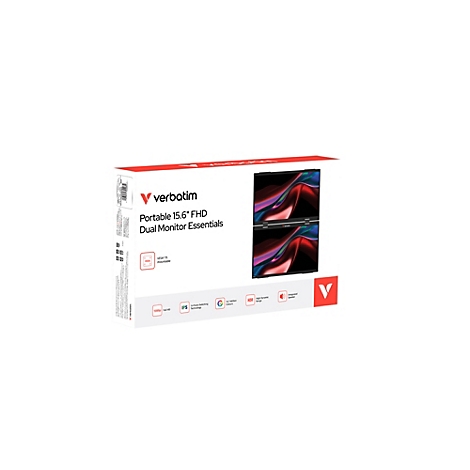 Produktverpackung eines Verbatim Portable 15.6 Zoll FHD Dual Monitors.