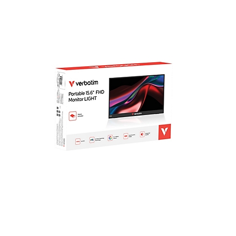 Produktverpackung eines Verbatim 15,6-Zoll tragbaren Full-HD-Monitors.