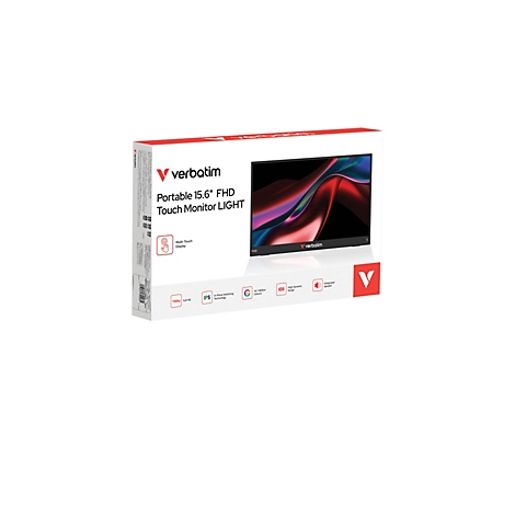 Produktverpackung eines tragbaren 15,6 Zoll Full-HD Touch-Monitors von Verbatim.