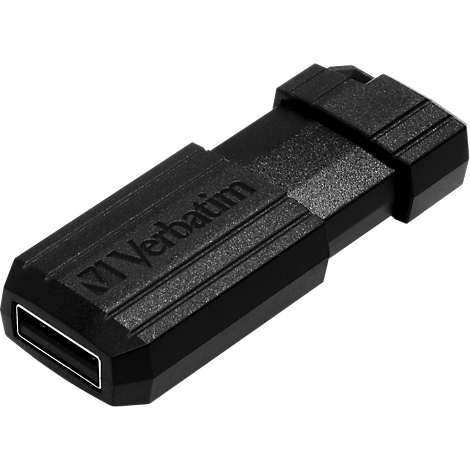A black USB stick with the Verbatim logo. The USB connector is visible.
