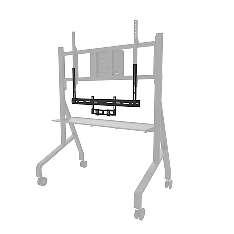 Zwart geschilderde beugel voor een scherm, gemonteerd op een grijs frame.