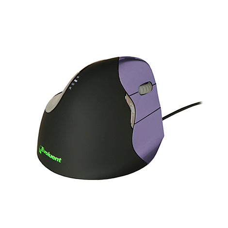 Ergonomic mouse in black and purple. The 'Evoluent' logo is visible on the side.