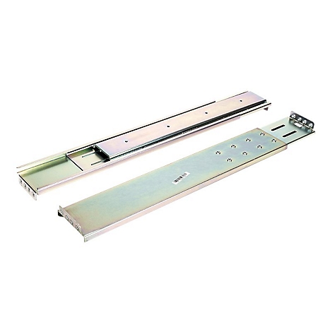 Zwei silberfarbene Schubladenauszüge, einer teilweise in dem anderen platziert, auf weißem Hintergrund.