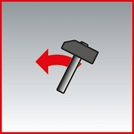 Hammer mit rotem Pfeil, der auf die Drehung hinweist.