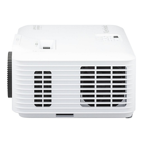 Projecteur blanc. Les mots "LUMINUS SUPERIOR" et "ViewSonic" sont sur le dessus. Une molette d'objectif noire sur le côté.