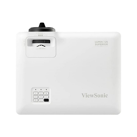 Projecteur ViewSonic blanc avec lentille, boutons et texte 'Luminous Superior'.