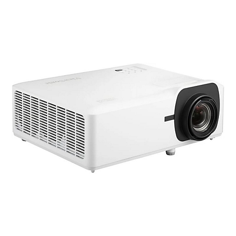 Projecteur ViewSonic blanc, rectangulaire, avec objectif noir.