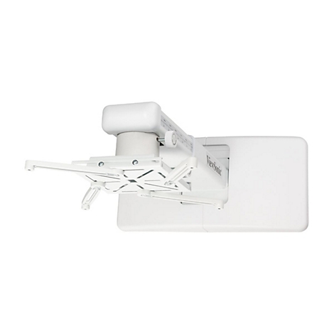 Weißer Projektorhalter, der an einer Wand montiert ist. Darauf ist der Schriftzug ViewSonic zu lesen.