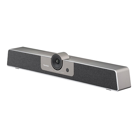 Silberne Soundbar mit Kamera und Lautsprechern, ViewSonic Logo.