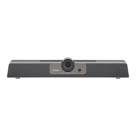 Un projecteur, logo Viewsonic. Forme grise et allongée avec objectif au centre.