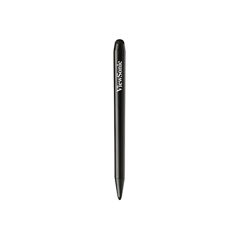 Schwarzer Stylus auf weißem Hintergrund. Der Stift hat den Schriftzug "ViewSonic" und eine Spitze.