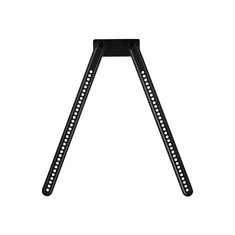 Schwarze Halterung mit zwei abgewinkelten Stangen mit Lochreihen. Oben ein rechteckiges Element.