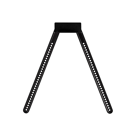 Support noir avec deux tiges inclinées avec rangées de trous. Une fixation rectangulaire en haut.