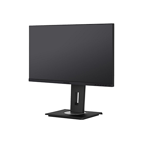 Schwarzer Monitor mit Standfuß, Logo "ViewSonic", Knöpfe unten.